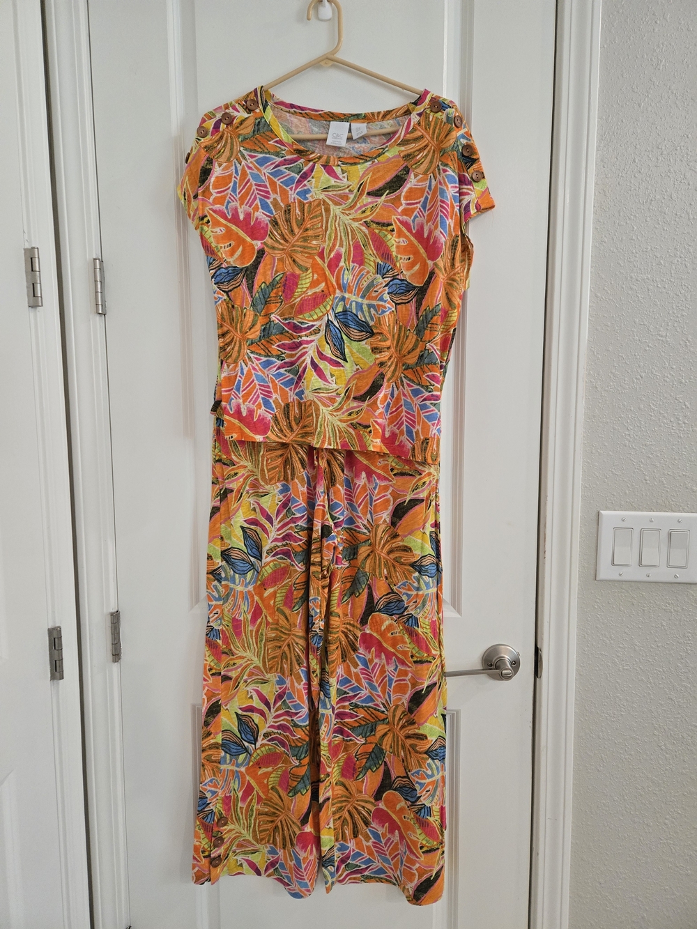 C&C California Orange Tropical Print Set with Multicolor Leaves Size Medium
